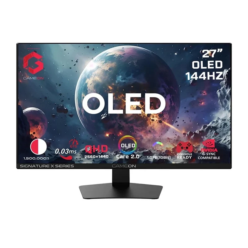 شاشة ألعاب جيم أون GO27QDOLD144 سلسلة سيجنتشر X - حجم 27 بوصة OLED / زمن استجابة 0.03 مللي ثانية / DisplayPort / HDMI / منفذ صوت - أسود