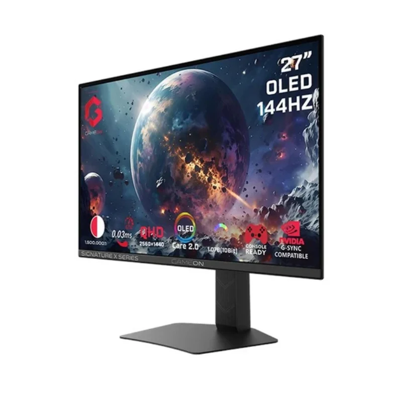 شاشة ألعاب جيم أون GO27QDOLD144 سلسلة سيجنتشر X - حجم 27 بوصة OLED / زمن استجابة 0.03 مللي ثانية / DisplayPort / HDMI / منفذ صوت - أسود