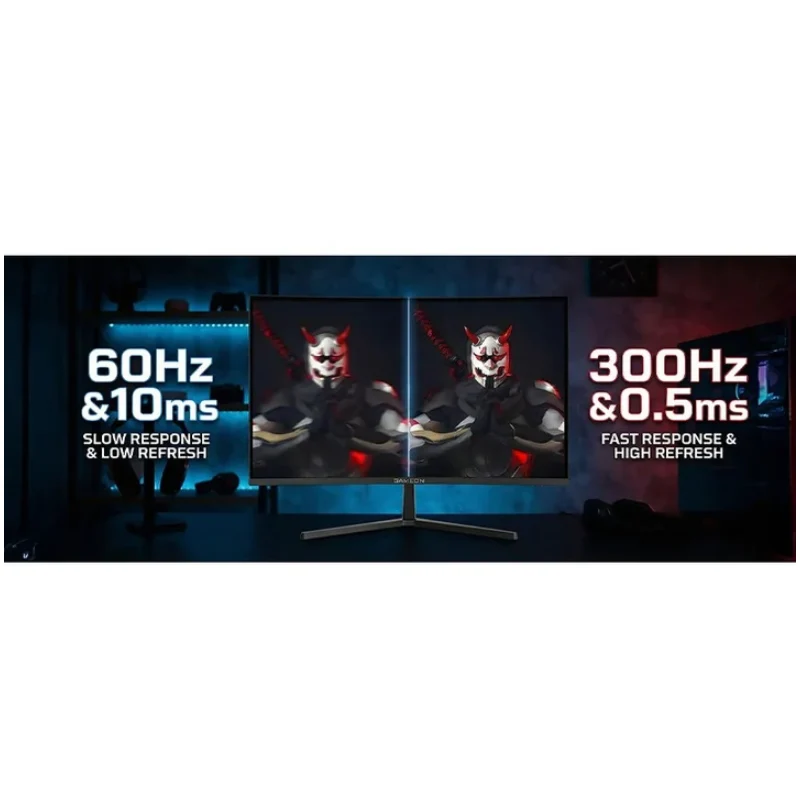 شاشة ألعاب منحنية جيم أون GOC27F300 بدقة FHD - حجم 27 بوصة FHD / ‏300 هرتز / زمن استجابة 0.5 مللي ثانية / HDMI 2.1 / DisplayPort 1.4 - أسود