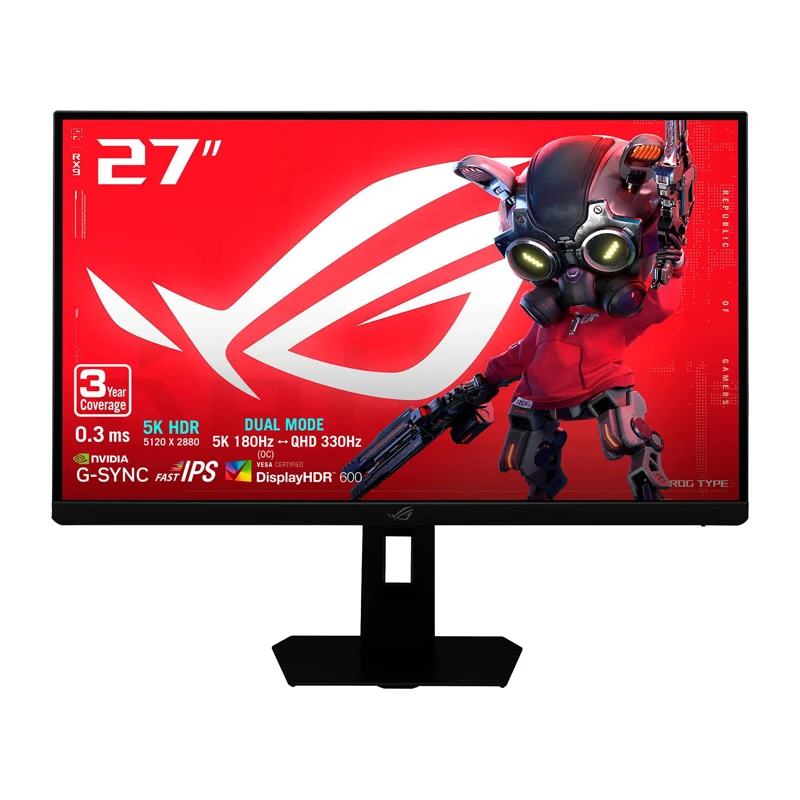 شاشة ألعاب أسوس آر أو جي ستريكس XG27JCG، مقاس 27 بوصة، 5K، تردد تحديث 180 هرتز، زمن استجابة 0.03 مللي ثانية، HDMI 2.1، ديسبلاي بورت 1.4، يو إس بي 3.0، ضمان 3 سنوات