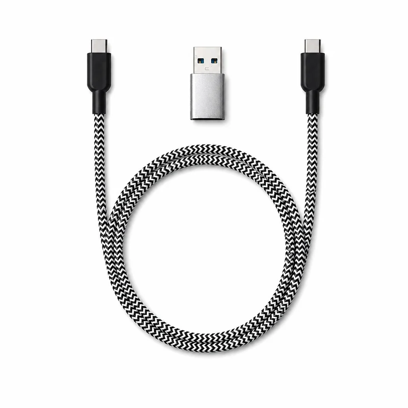 كابل USB-C إنرجكس Q8 مع محول USB-A، بقدرة 60 واط، USB-C، USB-A، بطول 1 متر، باللون الأسود/الأبيض