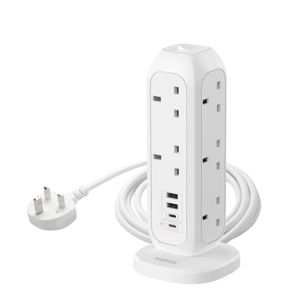 MOMAX OnePlug 11-Outlet Power Strip With USB - USB-A / USB-C / White