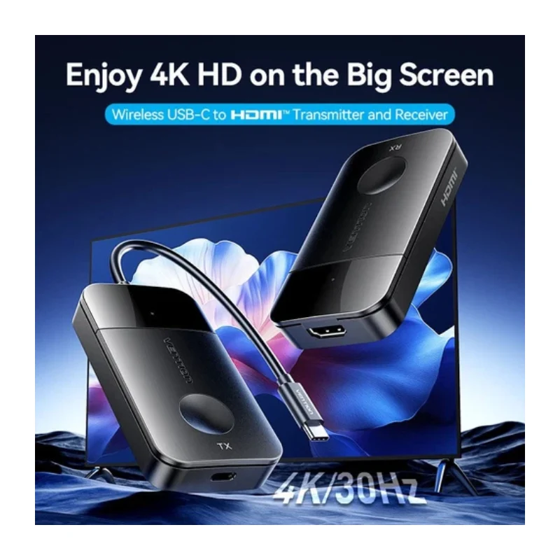 جهاز إرسال واستقبال لاسلكي فينشن يو إس بي-C إلى HDMI، باللون الأسود