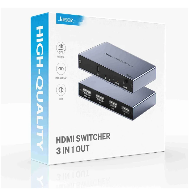 مبدل HDMI جاسوز T-G179 ‏3 في 1 - 4K@60 هرتز / رمادي فضائي داكن