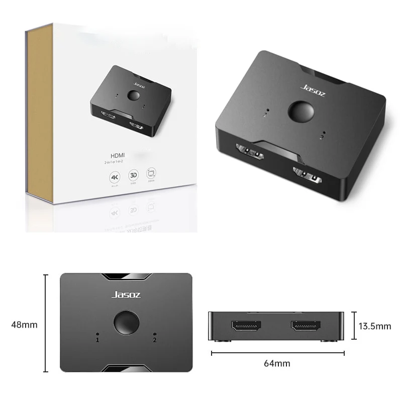 موزع جازوز T-G147 HDMI ثنائي الاتجاه، 4K بتردد 60 هرتز، باللون الأسود