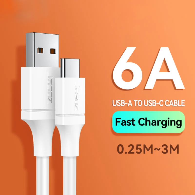 كابل شحن سريع جاسوز T-D189، 6A، بطول 1 متر، USB-A، USB-C، أبيض