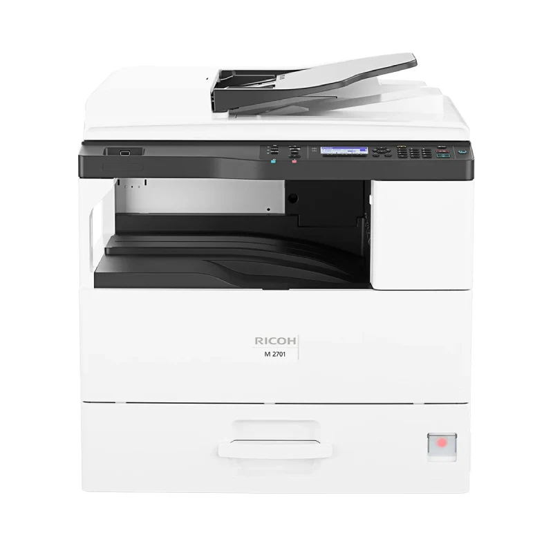 طابعة ريكو M 2701 متعددة الوظائف أحادية اللون - حتى 27 صفحة في الدقيقة / دقة 600 × 600 نقطة في البوصة / USB / LAN / شاملة التوصيل والتركيب