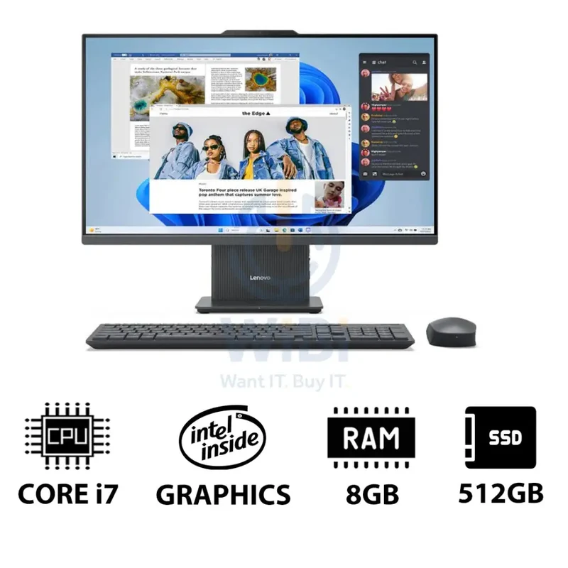 Lenovo IdeaCentre 27 Gen 9 AIO PC - i7 / 8GB / 512GB (NVMe M.2 SSD) / 27" FHD Multi-Touch / Arabic/English / 1YW / Luna Grey - Desktop