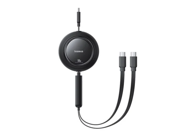 كابل شحن سريع قابل للسحب بيسوس فري 2 بول ميني 2 في 1، USB-C، 100 واط، 1.2 متر، أسود كوزميك