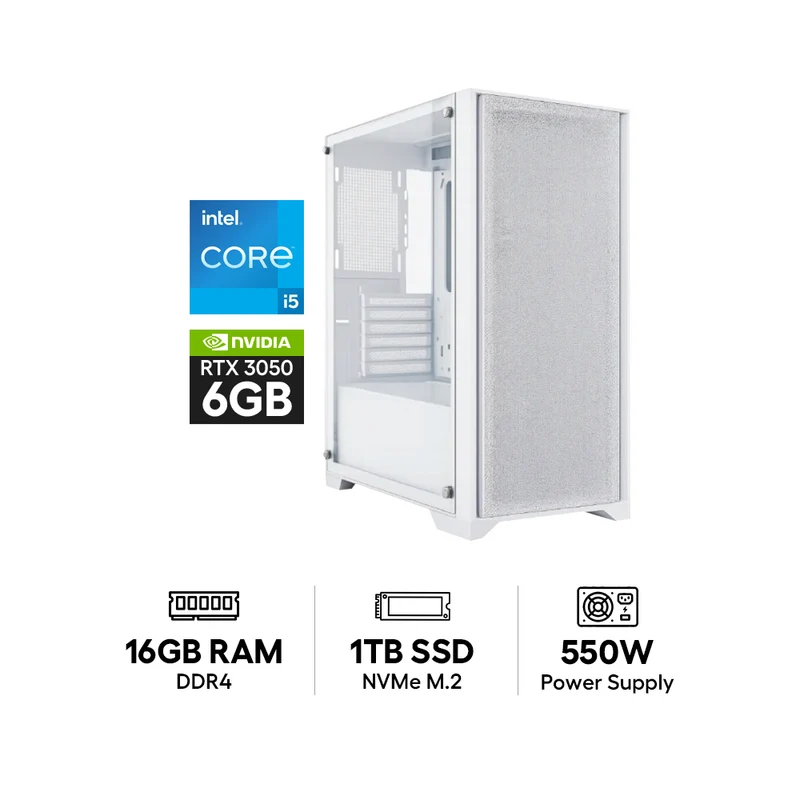 GPro Gaming PC - Intel Core i5-12400F / H610M Motherboard / 16GB DDR4 RAM / 1TB (NVMe M.2 SSD) / NVIDIA GeForce RTX 3050 6GB Graphic Card / Win 11 Pro / 550W Power Supply