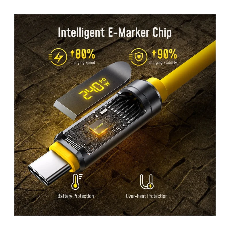 كابل يو إس بي-C إلى يو إس بي-C إيه أو هاي ذا فيوتشر أدونيس USB4 2.0، بقدرة 240 واط، مع شاشة إل إي دي، بطول 2 متر، بسرعة 120 جيجابت في الثانية، بدقة 8K، وPD3.2