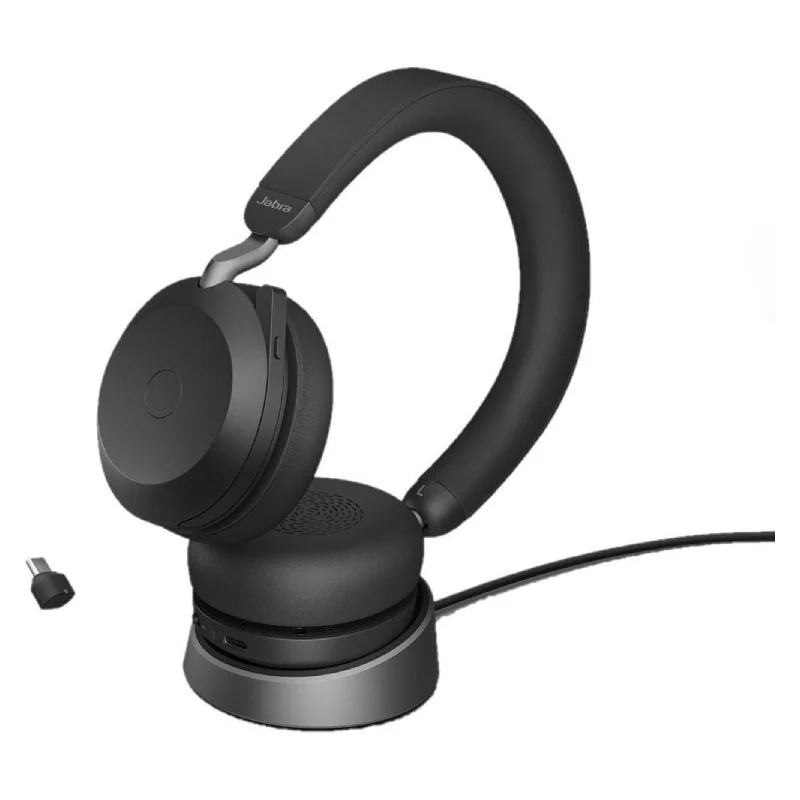 سماعة رأس جابرا إيفولف 2 75 ستيريو MS، USB-C، مع حامل شحن، لاسلكية، أسود