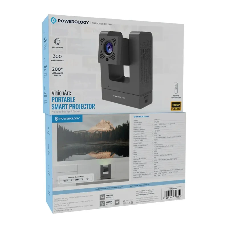 Powerology Vision Arc Smart Portable Projector - Gray