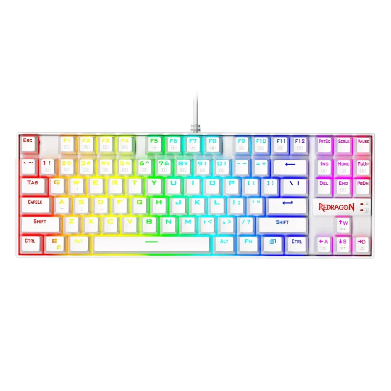 لوحة مفاتيح ألعاب ميكانيكية ريدراجون K552W-RGB، بحجم 60%، سلكية، 87 مفتاحًا، باللون الأبيض