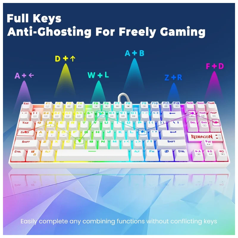 لوحة مفاتيح ألعاب ميكانيكية ريدراجون K552W-RGB، بحجم 60%، سلكية، 87 مفتاحًا، باللون الأبيض