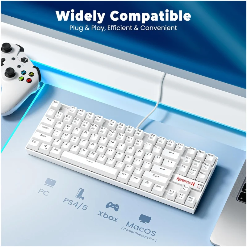 لوحة مفاتيح ألعاب ميكانيكية ريدراجون K552W-RGB، بحجم 60%، سلكية، 87 مفتاحًا، باللون الأبيض