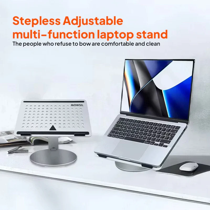 Mowsil Adjustable Laptop Stand for Desk & Tablet - Silver