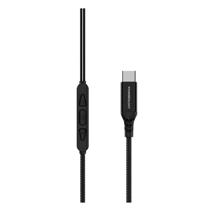 سماعة أذن سلكية باورولوجي فورو بخطاف للأذن وموصل USB-C - أسود