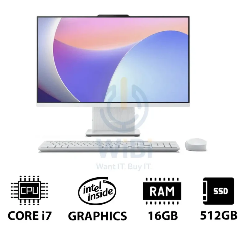 Lenovo IdeaCentre 27 Gen 9 AIO PC - i7 / 16GB / 512GB (NVMe M.2 SSD) / 27" FHD Non-Touch / DOS (Without OS) / Arabic/English / 1YW / Cloud Grey - Desktop