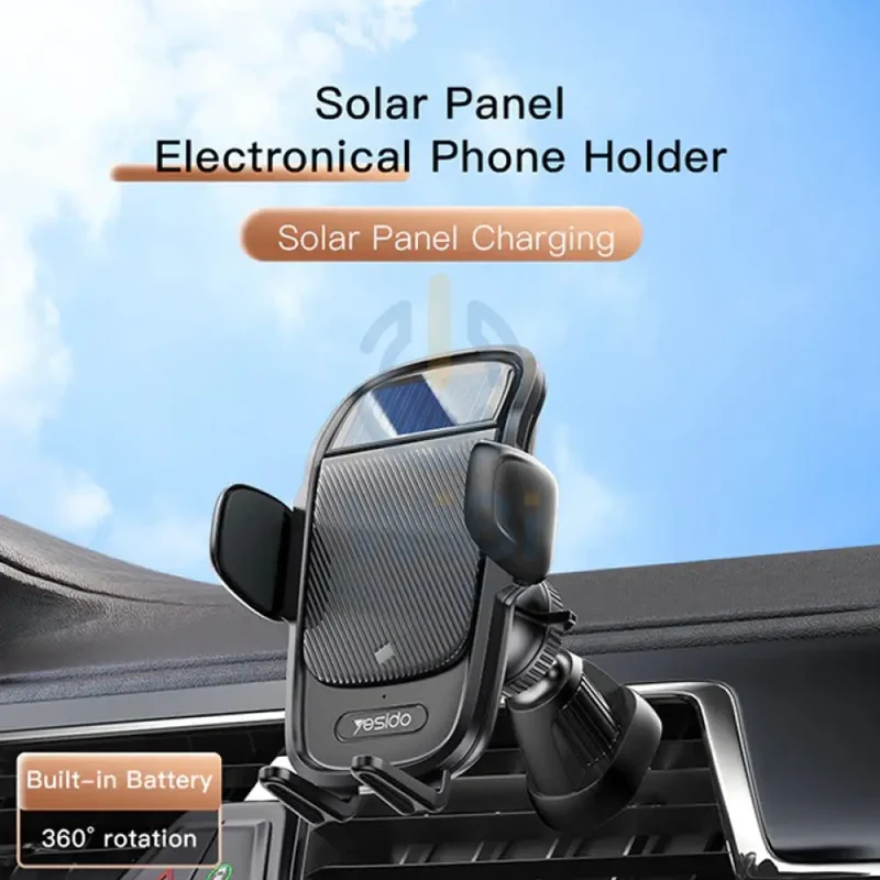 Yesido C164 Solar Power Clip Phone Holder - 110mAh / 2 Amps - Black