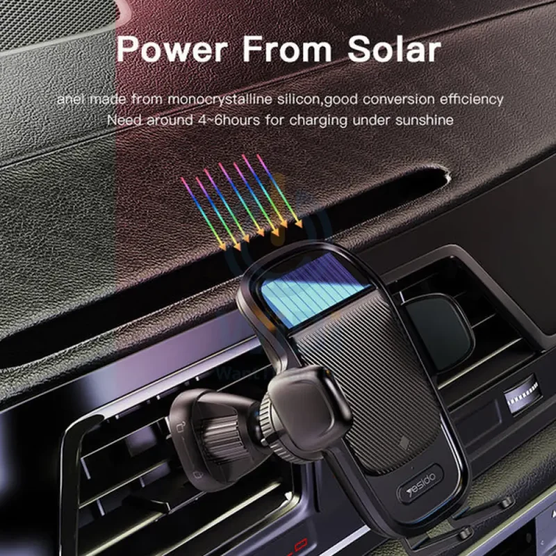 Yesido C164 Solar Power Clip Phone Holder - 110mAh / 2 Amps - Black