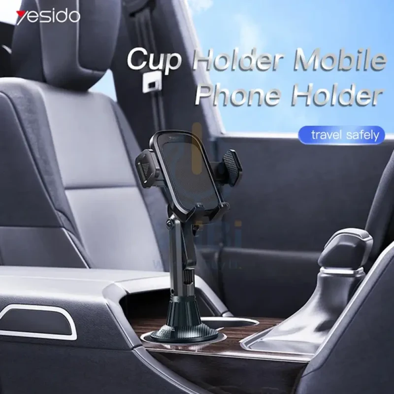 Yesido C195 Car Cup Hole Spring Clip Phone Holder - Black