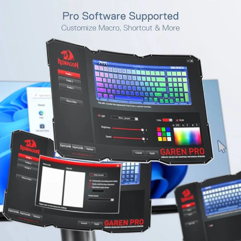 لوحة مفاتيح ميكانيكية ريدراجون جارين K656WB-RGB-PRO، بحجم 90%، بلوتوث، سلكية، بطارية بسعة 3000 مللي أمبير، باللون البنفسجي