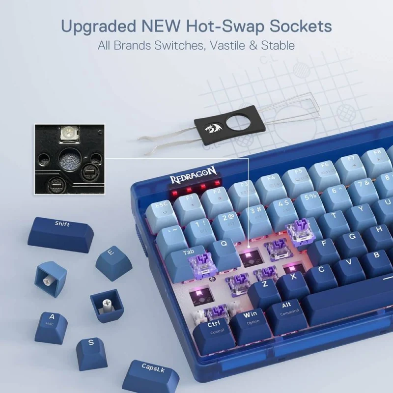 لوحة مفاتيح ميكانيكية ريدراجون جارين K656WB-RGB-PRO، بحجم 90%، بلوتوث، سلكية، بطارية بسعة 3000 مللي أمبير، باللون البنفسجي