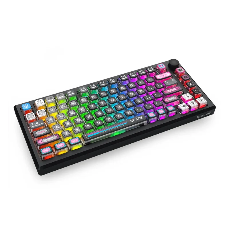لوحة مفاتيح ميكانيكية لاسلكية ريدراجون K732MC RGB برو أورانوس برو بلاك TKL من الألومنيوم بتثبيت جا سكت - بلوتوث / سلكية / 4000 مللي أمبير ساعة / أسود