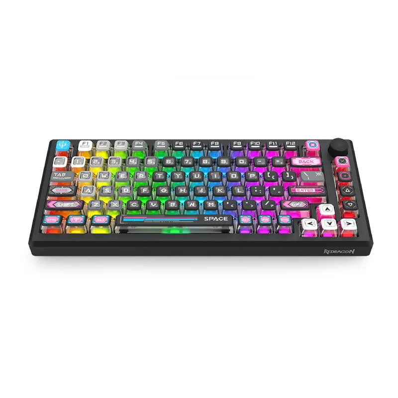 لوحة مفاتيح ميكانيكية لاسلكية ريدراجون K732MC RGB برو أورانوس برو بلاك TKL من الألومنيوم بتثبيت جا سكت - بلوتوث / سلكية / 4000 مللي أمبير ساعة / أسود