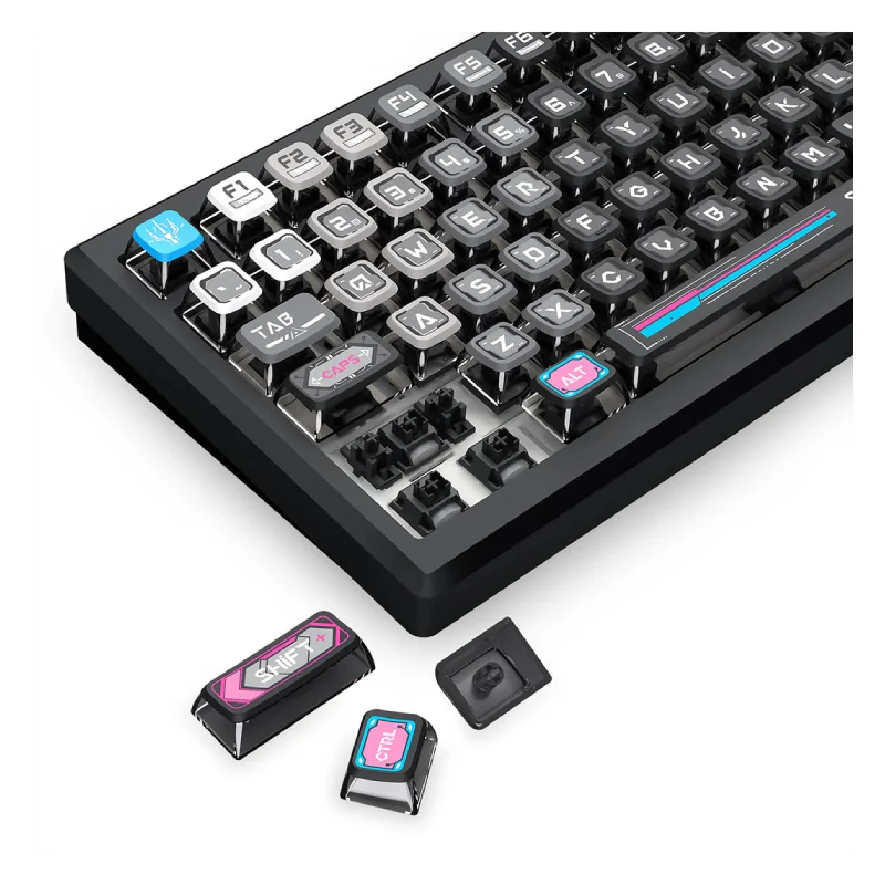 لوحة مفاتيح ميكانيكية لاسلكية ريدراجون K732MC RGB برو أورانوس برو بلاك TKL من الألومنيوم بتثبيت جا سكت - بلوتوث / سلكية / 4000 مللي أمبير ساعة / أسود
