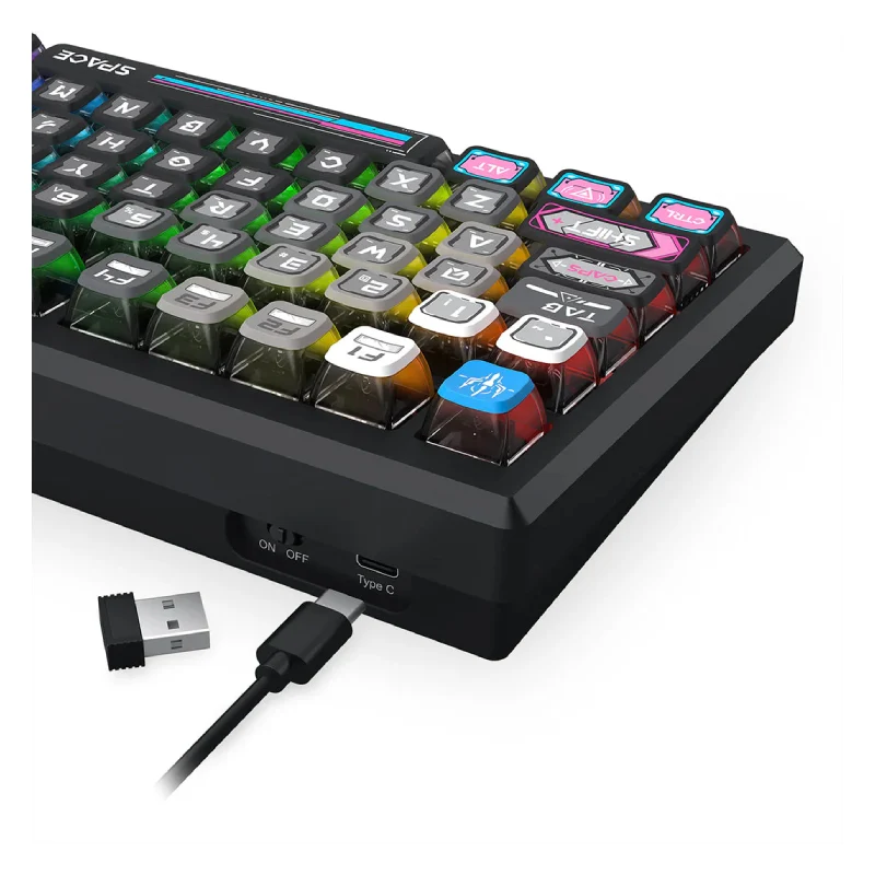 لوحة مفاتيح ميكانيكية لاسلكية ريدراجون K732MC RGB برو أورانوس برو بلاك TKL من الألومنيوم بتثبيت جا سكت - بلوتوث / سلكية / 4000 مللي أمبير ساعة / أسود