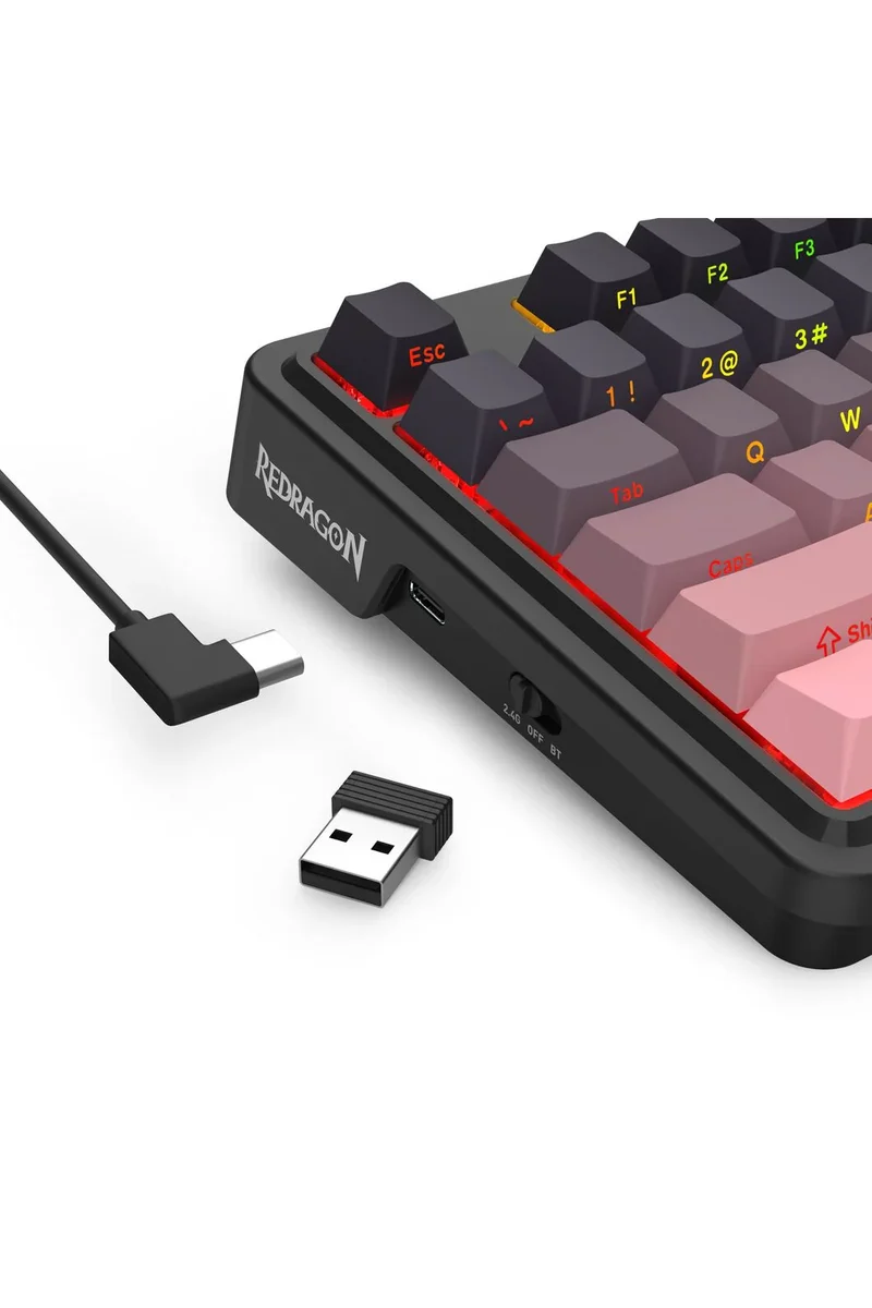 لوحة مفاتيح ميكانيكية لاسلكية ريدراجون K728SP RGB برو أنطونيوم برو بينك للألعاب - تصميم TKL / وردي