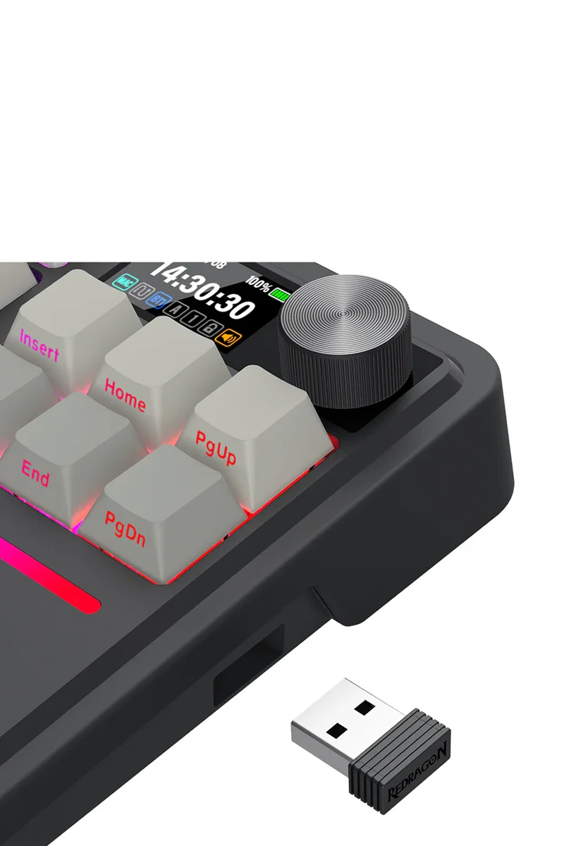 لوحة مفاتيح ألعاب ميكانيكية ريدراجون K743SP-RGB-PRO أنطونيوم بشاشة LCD - تصميم 75% / إضاءة RGB قابلة للتخصيص / رمادي