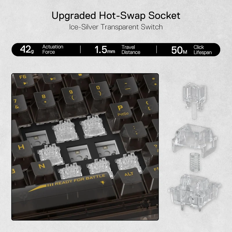 Redragon K649 ELF PRO 3-Mode RGB Mechanical Keyboard - Wired / Wireless / 82 Keys / Transparent Black- Keyboard