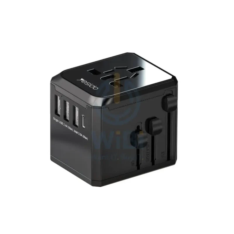 Yesido MC10 4 USB & Universal Charger Plug Adapter - Black
