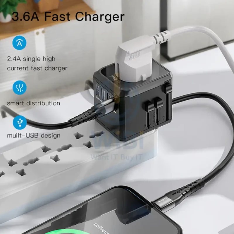 Yesido MC10 4 USB & Universal Charger Plug Adapter - Black