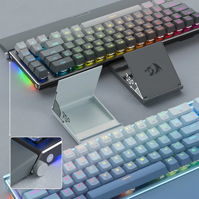 لوحة مفاتيح ألعاب ميكانيكية ريدراجون K641 برو بحجم 65% من الألومنيوم بإضاءة RGB - رمادي