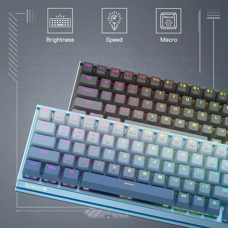 لوحة مفاتيح ألعاب ميكانيكية ريدراجون K641 برو بحجم 65% من الألومنيوم بإضاءة RGB - رمادي