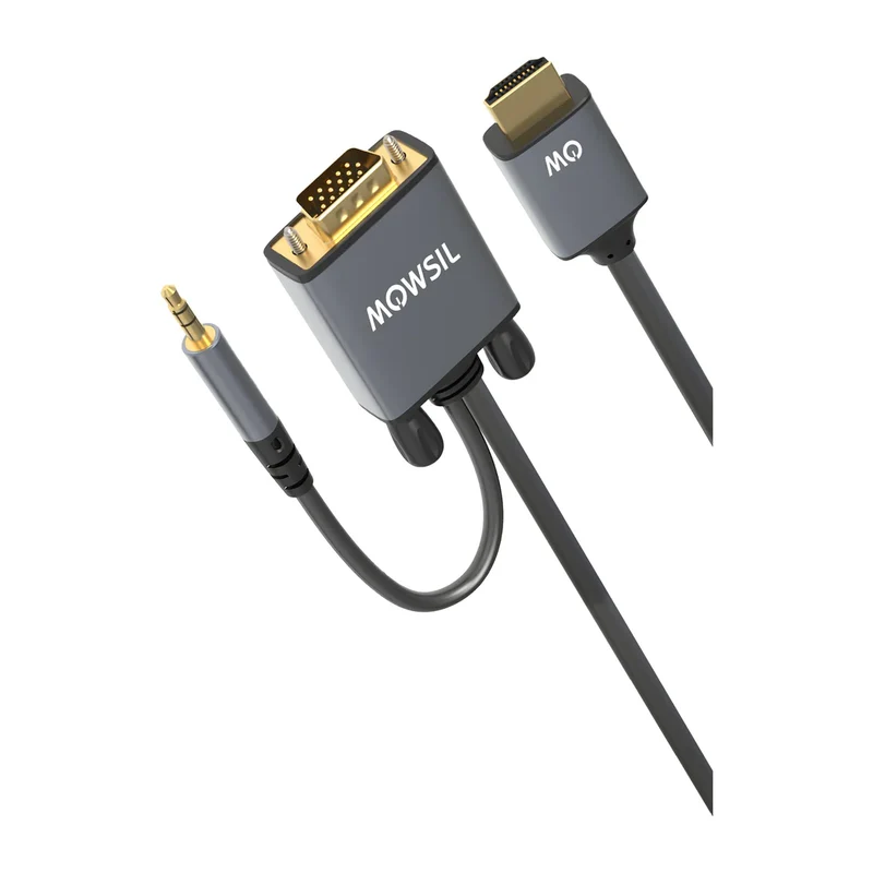 كابل موصيل VGA إلى HDMI مع صوت، بطول 2 متر