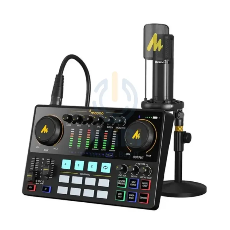 Maonocaster AME2A All-In-One Podcast Equipment Audio Interface Bundle with XLR Condenser Microphone - Black