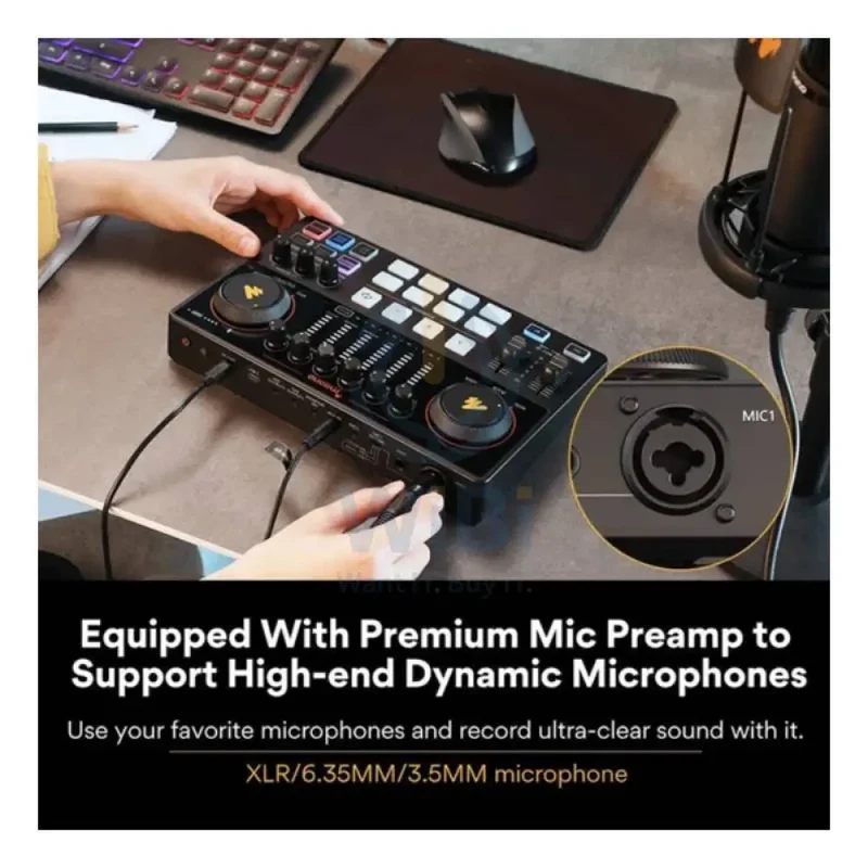 Maonocaster AME2A All-In-One Podcast Equipment Audio Interface Bundle with XLR Condenser Microphone - Black