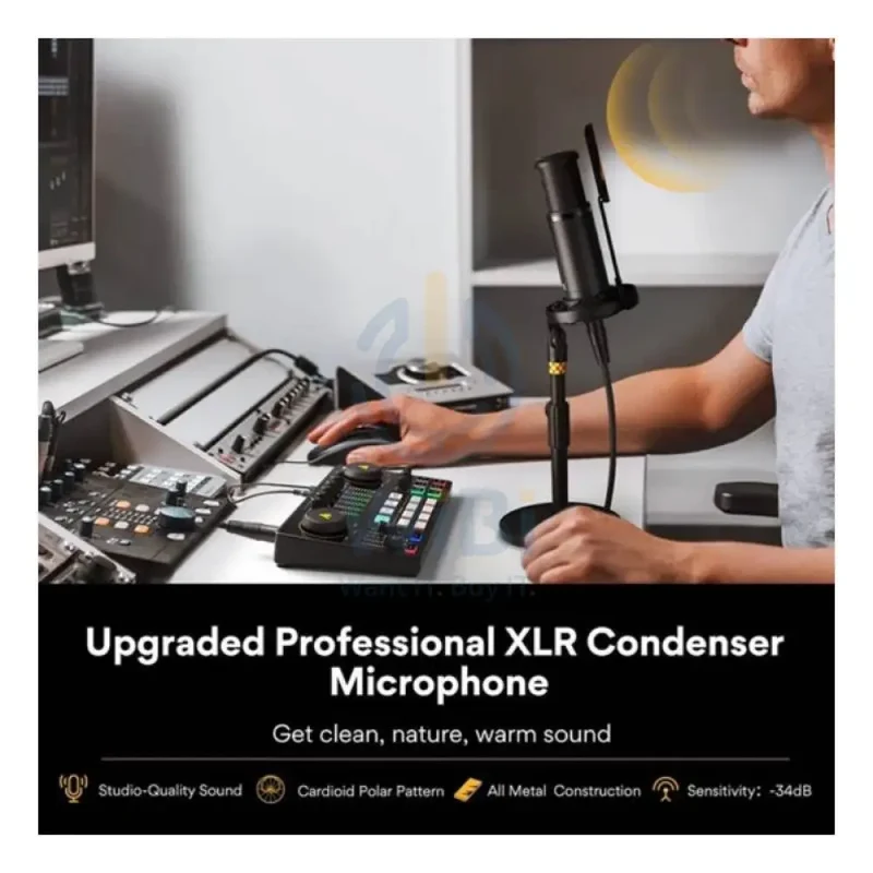 Maonocaster AME2A All-In-One Podcast Equipment Audio Interface Bundle with XLR Condenser Microphone - Black