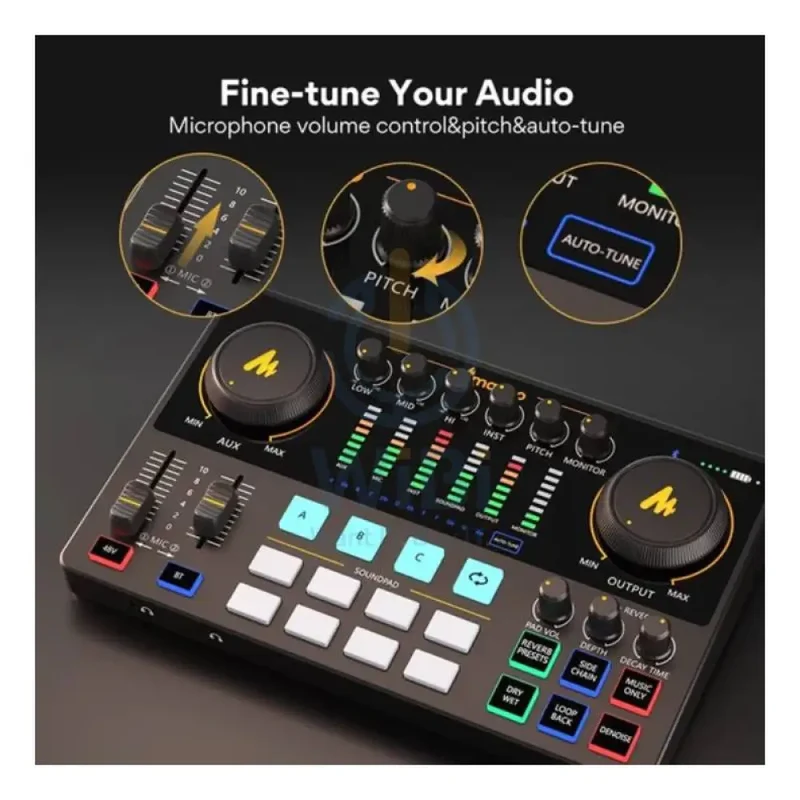 Maonocaster AME2A All-In-One Podcast Equipment Audio Interface Bundle with XLR Condenser Microphone - Black