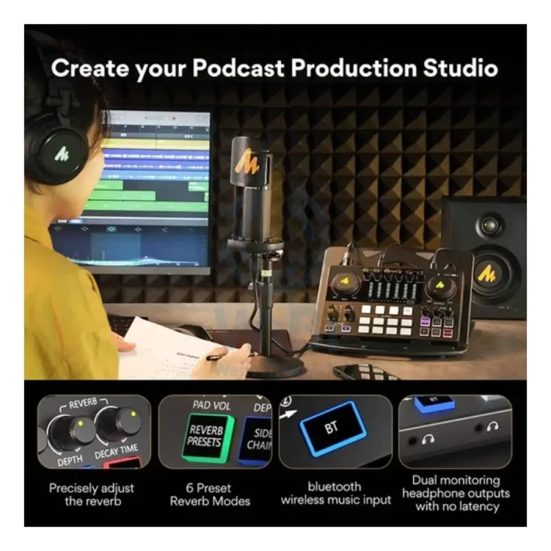 Maonocaster AME2A All-In-One Podcast Equipment Audio Interface Bundle with XLR Condenser Microphone - Black