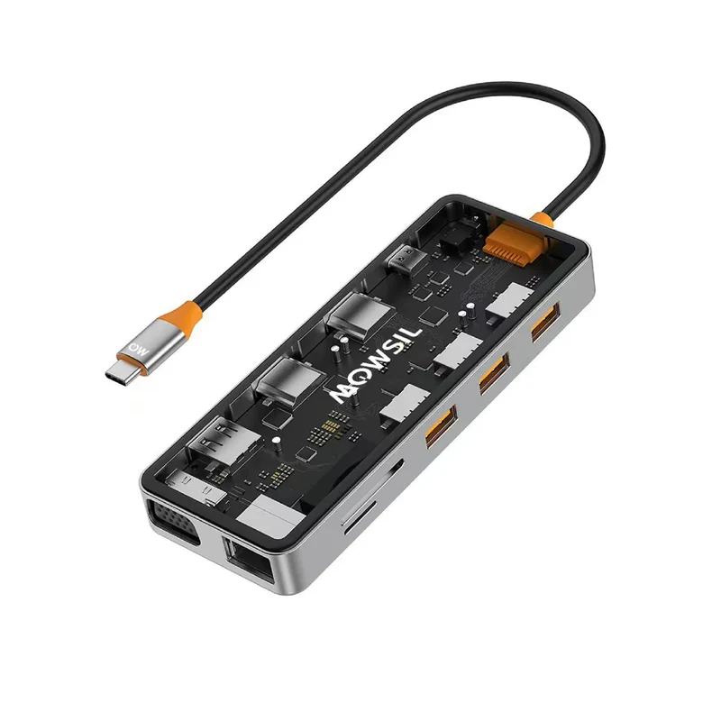 موزع موسيل 12 في 1 يو إس بي سي - إتش دي إم آي / VGA / RJ45 / يو إس بي / تايب سي / SD / TF / صوت / فضي