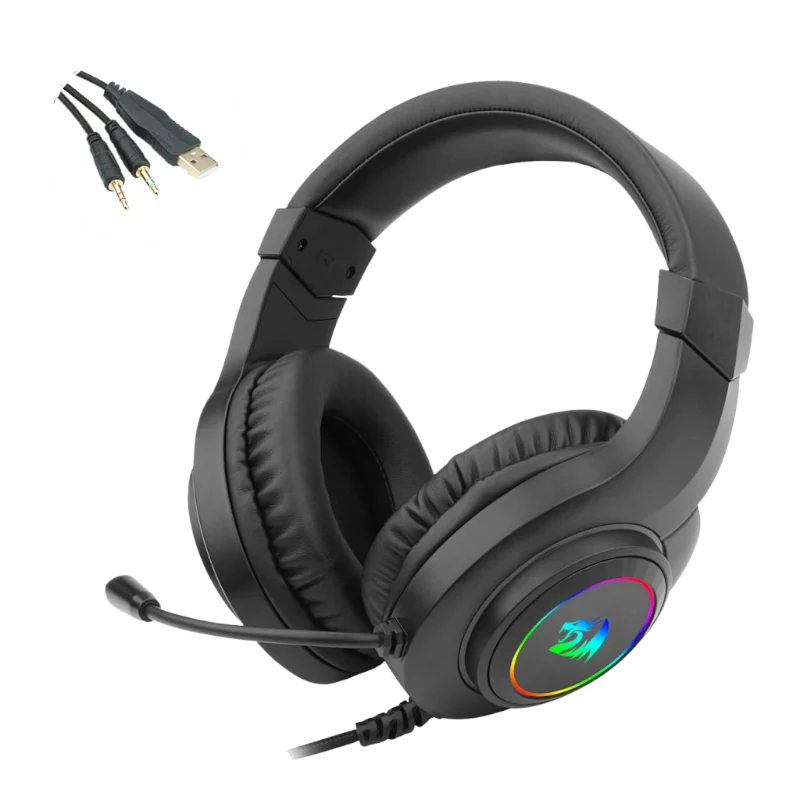 سماعة رأس ألعاب ريدراجون هايلاس RGB فوق الأذن، باللون الأسود