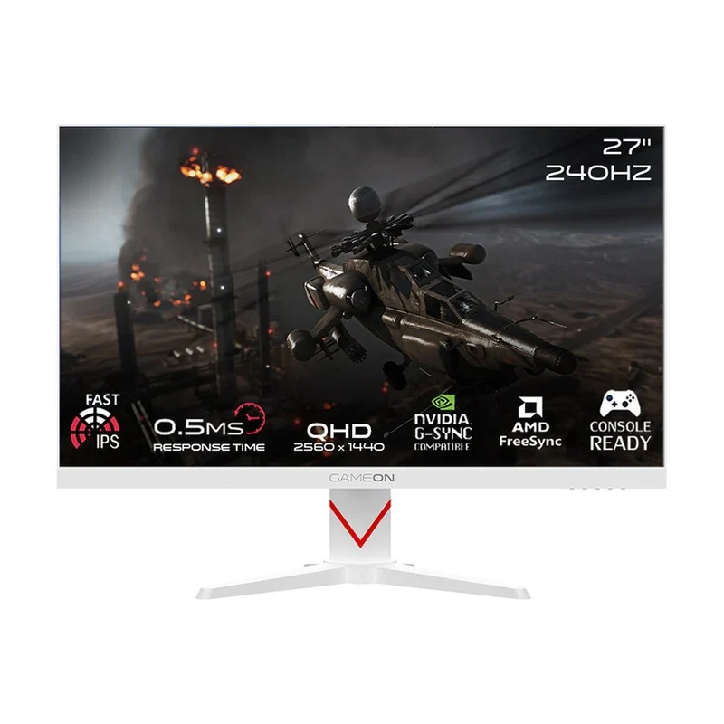 شاشة ألعاب جيم أون GOAD27QHD240IPS من سلسلة دوميناتور – مقاس 27 بوصة QHD – تردد 240 هرتز / زمن استجابة 0.5 مللي ثانية / ديسبلاي بورت / HDMI / أبيض