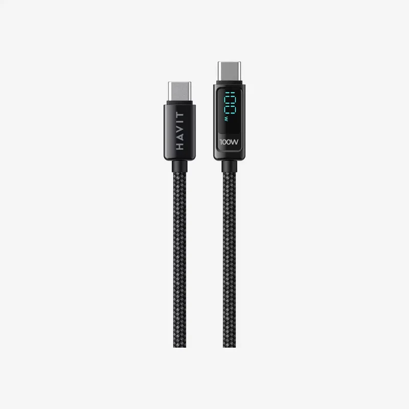 كابل شحن هافيت CB6247 - ‏100 واط / طول 2 متر / سرعة 480 ميجابت/ثانية / USB-C / أسود