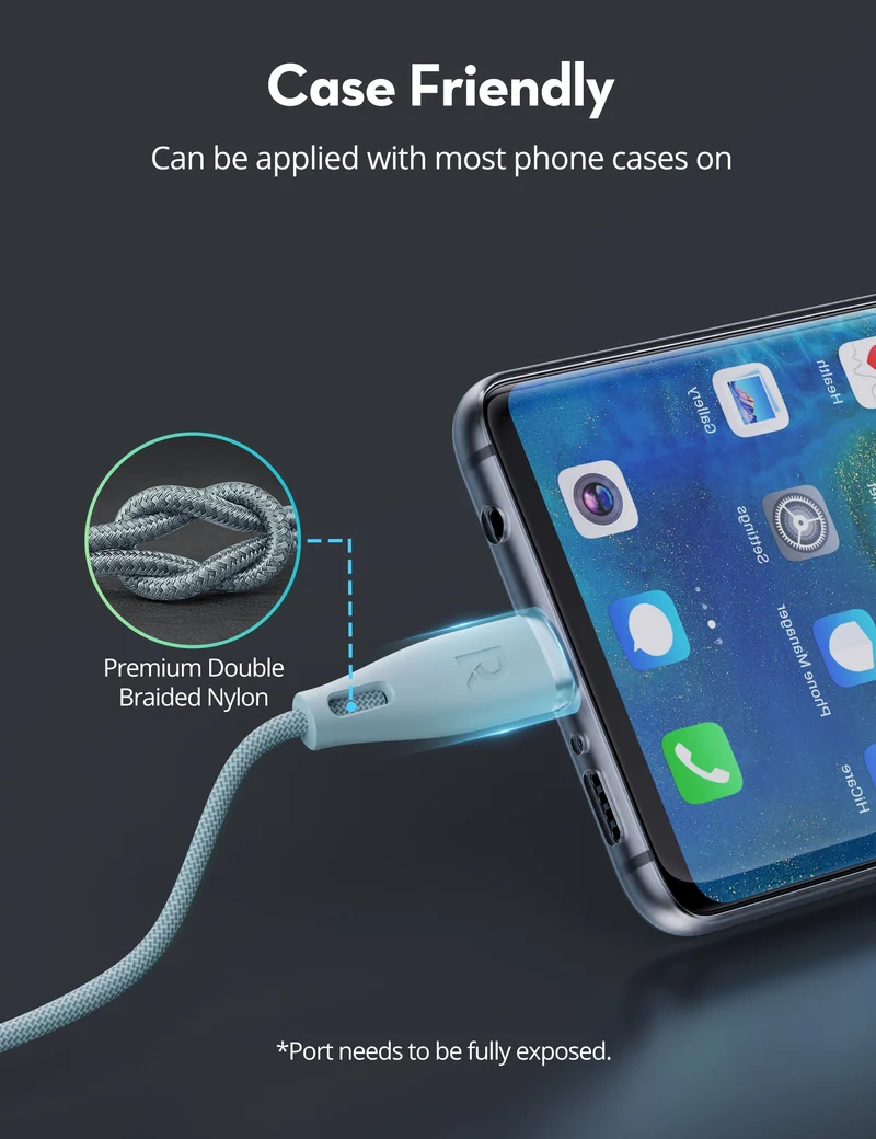 RAVPower RP-CB1037 USB-C Cable - 60W / 1.2 Meter / 3A / Light Blue